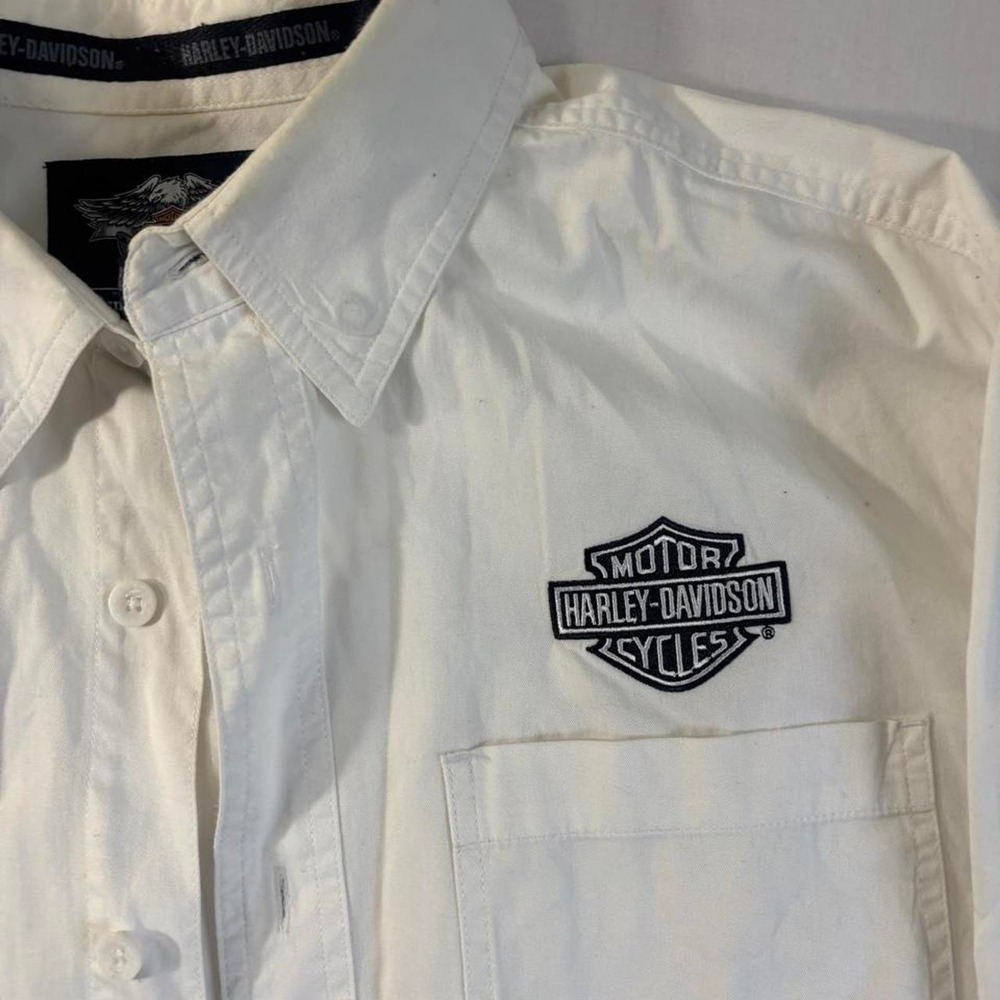 y2k harley davidson white button up logo shirt - Picture 4 of 5